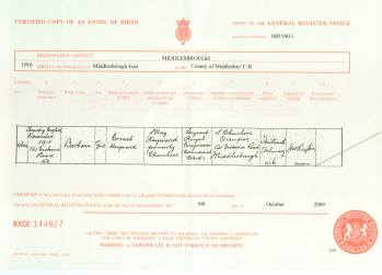 Barbara Hayward's Birth Registration