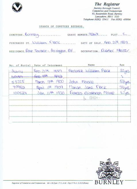 Burnley cemetry Records 3